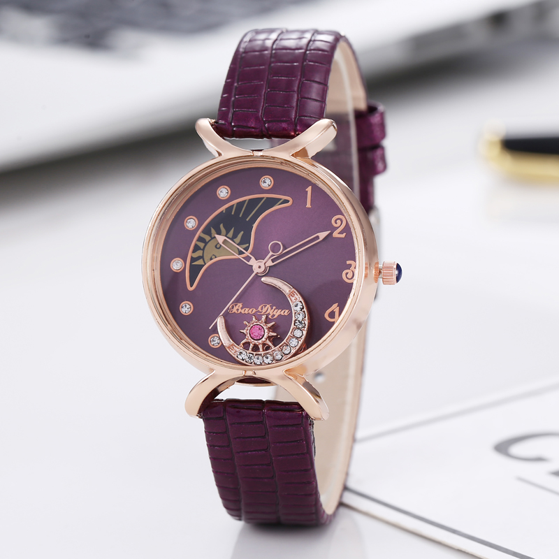 Night Sky Starry Strass Riem Horloge Dames Mode Trend Quartz Horloge: purple