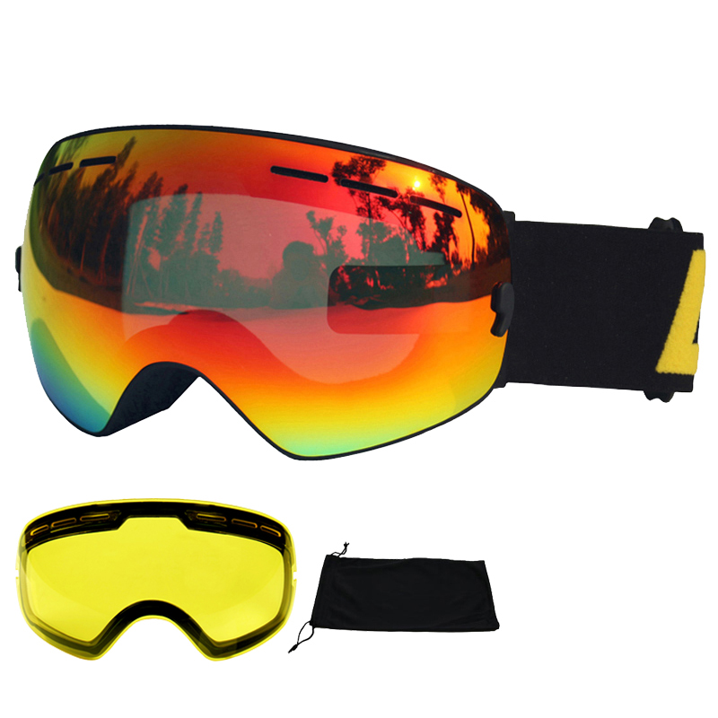 LOCLE Antibeschlag-Skibrille, UV400, Skibrille, doppellagig, zum Skifahren, Snowboarden, Schneebrille, Skibrille mit einer aufhellenden Linse: Weiß