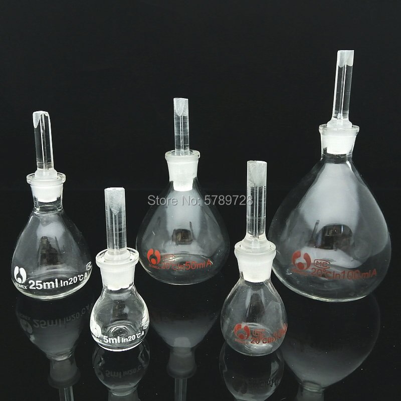 Picnómetro de vidrio para laboratorio, botella de gravedad en forma de bola, picnómetro sólido, equipo de laboratorio, cristalería, 5ml, 10ml, 25ml, 50ml, 100ml, 1 ud.