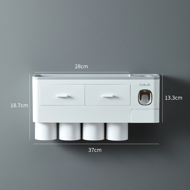 Toothbrush Holder Wall Mount Magnetic Adsorption Inverted Toothpaste Dispenser Makeup Storage Rack For Bathroom Accessories Set: Gray 4 Cups