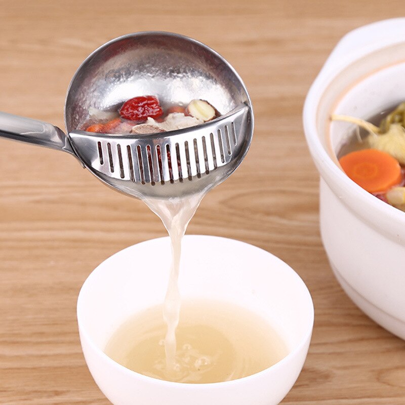 Cuchara de cocina de acero inoxidable para sopa, olla casera, cucharón de con filtro hueco