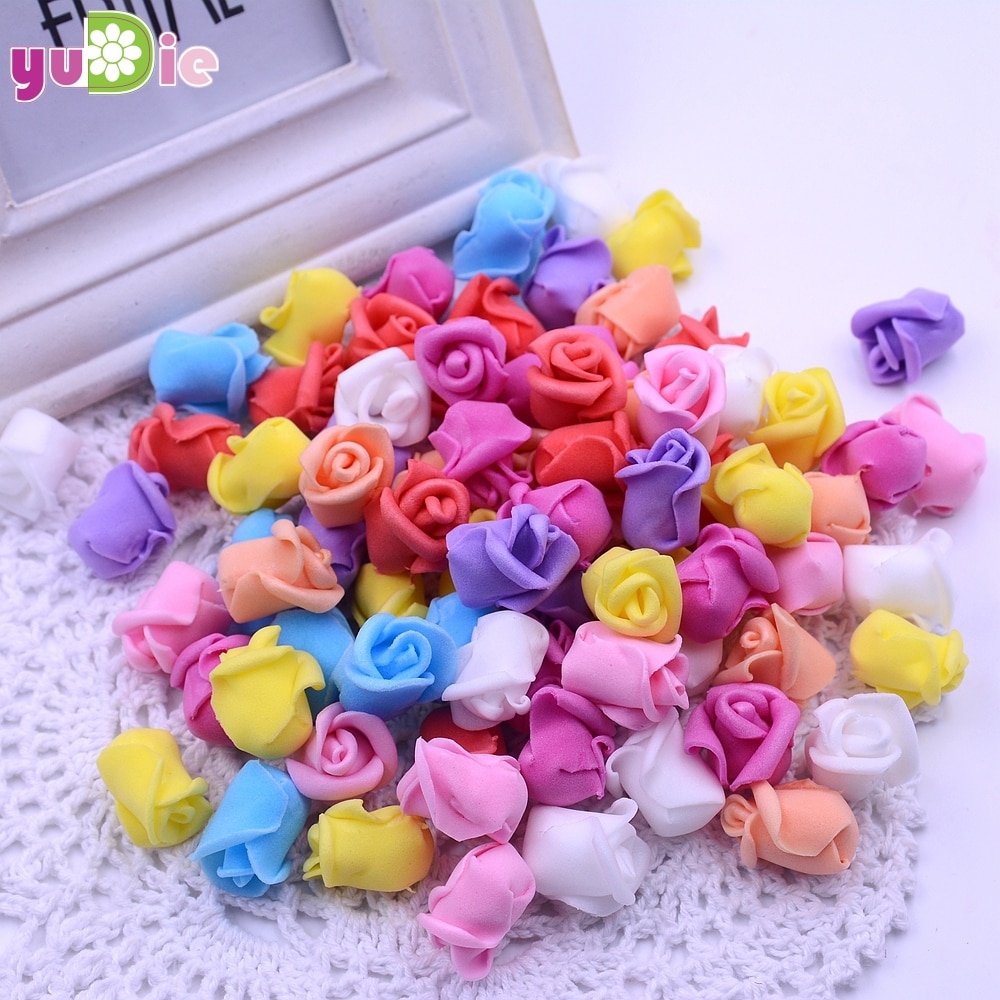 50 Stks/partij 1.5 cm Multicolor PE rose foam mini kunstzijde effen kleur hoofd DIY accessoires bruiloft decoratie