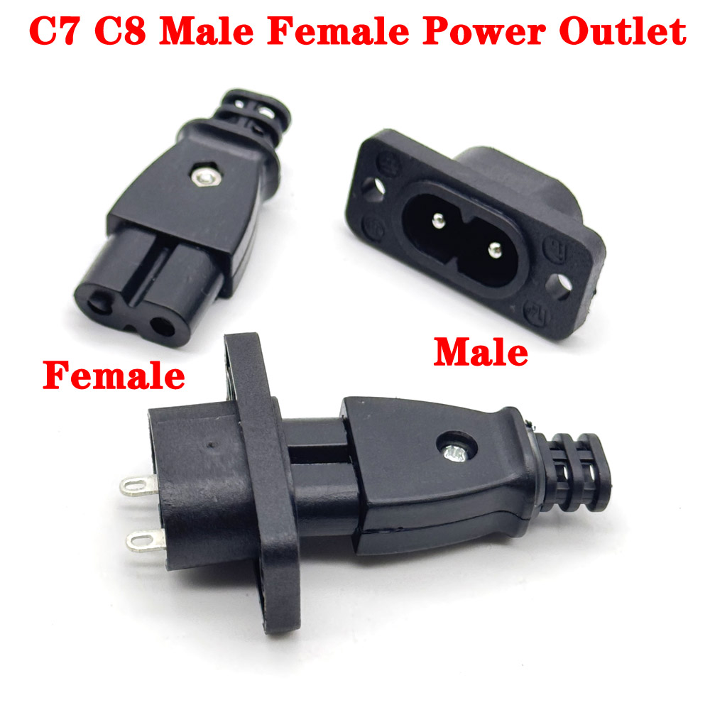 1/3 Stuks C8 mannelijke stopcontact C7 vrouwelijke plug stopcontact ingebedde elektrische connector connector 35mm * 15mm AC 2.5A 5A 250v