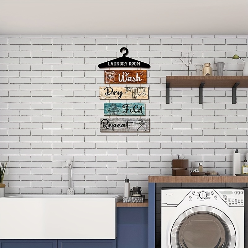 Retro Laundry WallWooden Sign Wooden Washing,Drying,Folding,Repeated,Laundry Rules, Farmhouse Laundry Wall Hanging Art Decor