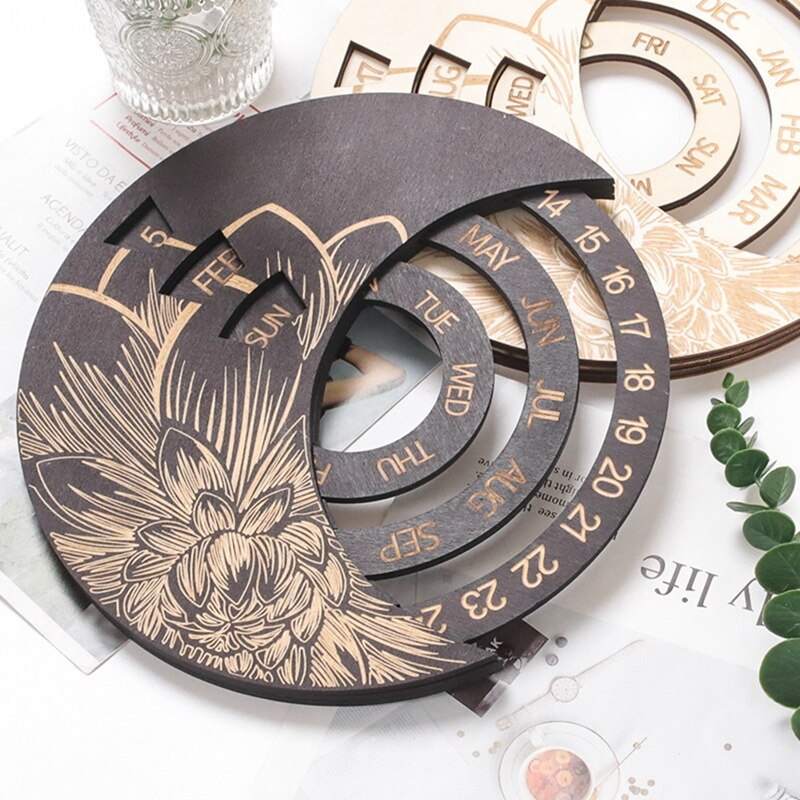 Wooden Round Perpetual Calendar Wooden Wall Calendar Wall Hanging Crafts Decorative Handicraft Decoration