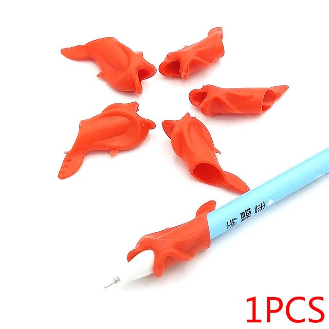 1Pcs Colour Drawing Toy Silicone Dolphin Fish Hold Pencil Children's Creativity Kids Students Pencil Writing Protect Finger Toy: Red