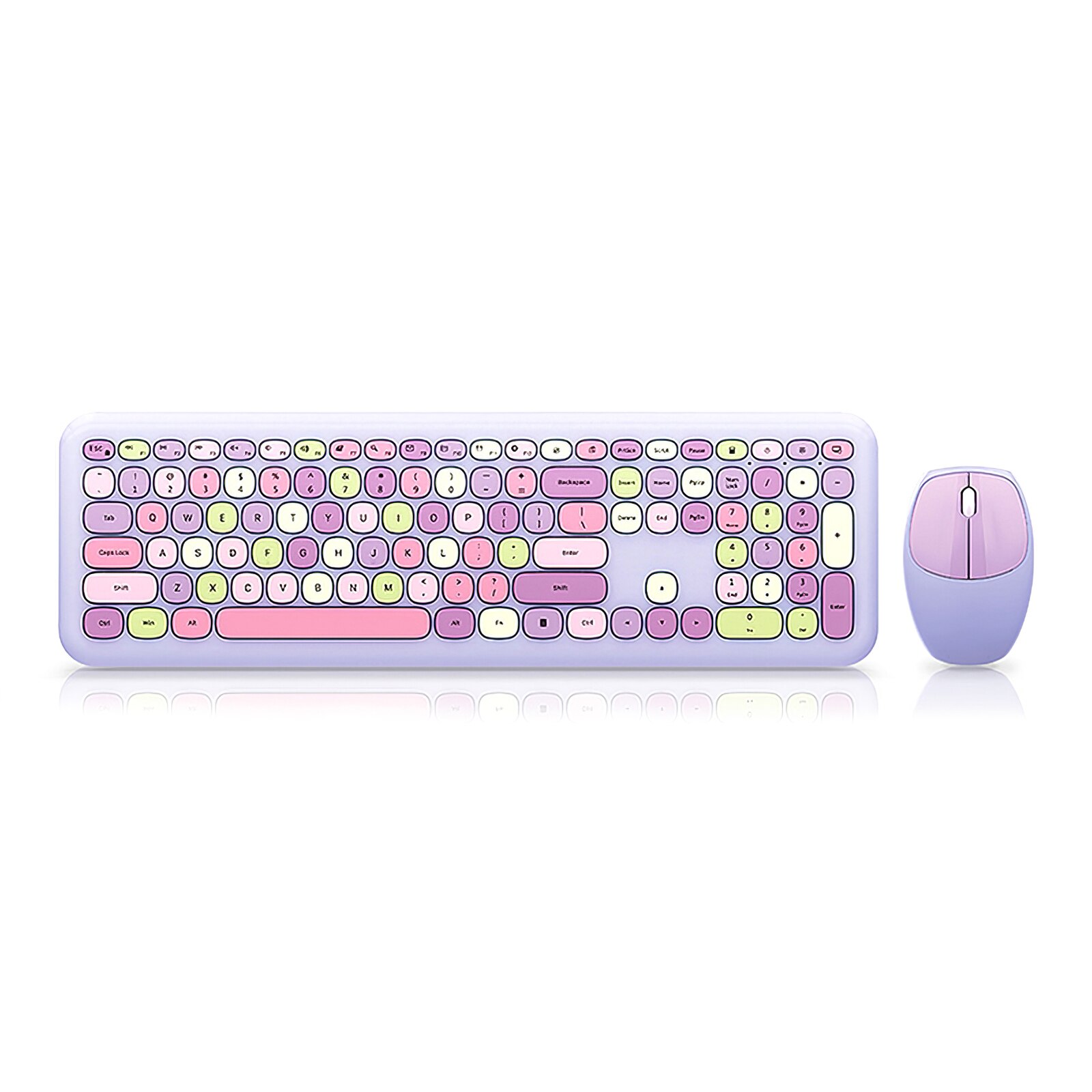 Wireless Keyboard And Mouse Combination Wireless Keyboard 2.4G Wireless Business Pink Multicolor Mute Keyboard And Mouse Set: purple mixed color