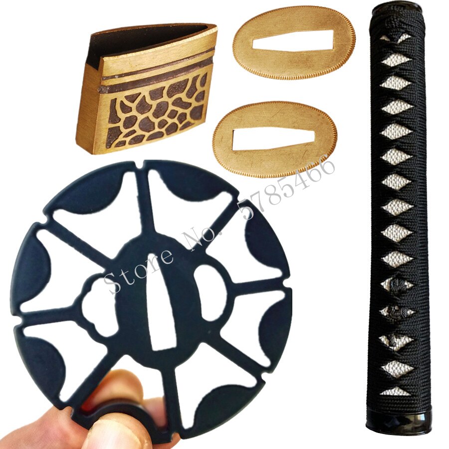 Japanese Samurai Sword Katana Guard for Katana/Wakizashi Fittings Set Kirsite Tsuba+Menuki+Fuchi+Kashira+Handle+Habaki+Seppa Met: A Set