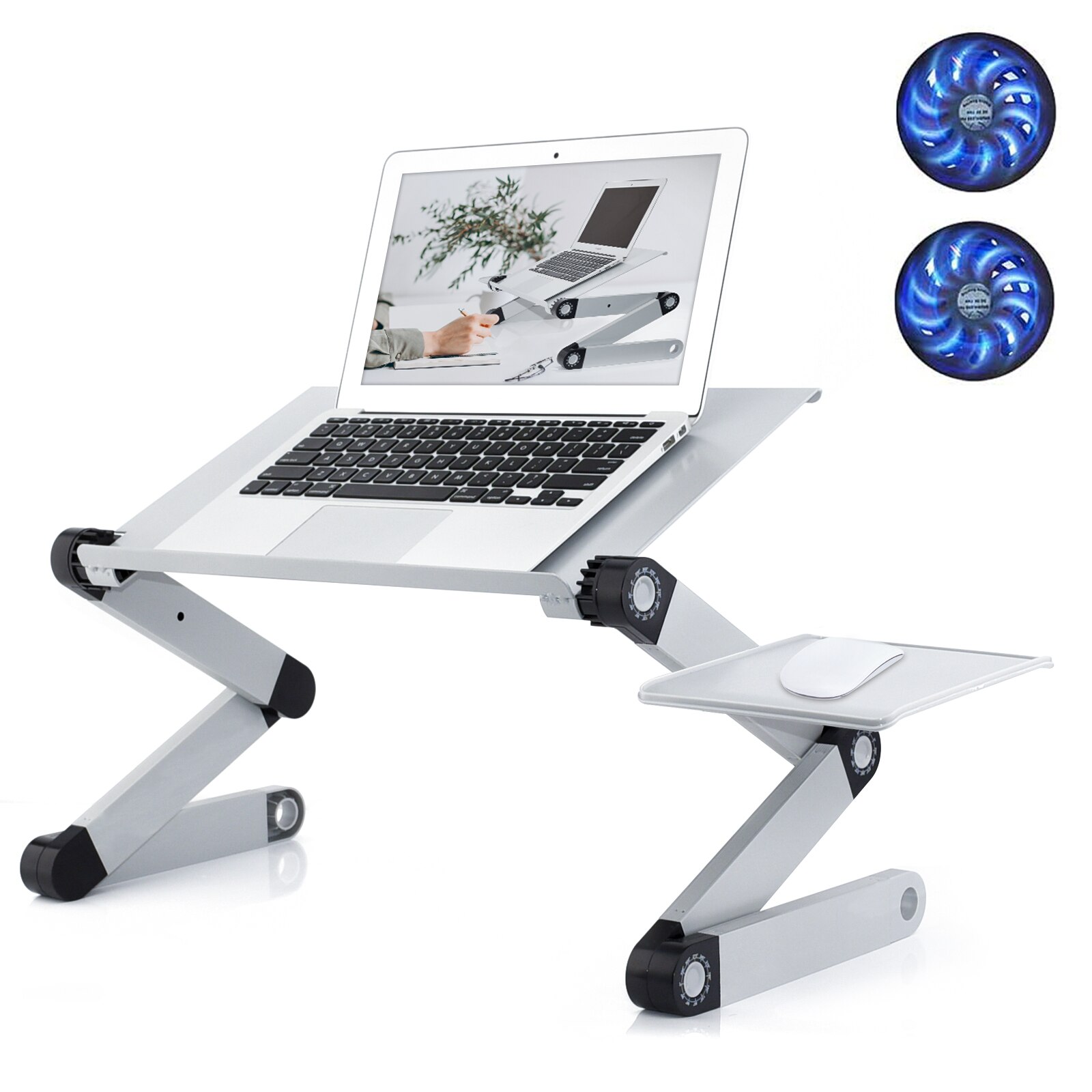 Supporto per Laptop portatile ventola di raffreddamento Computer ergonomico in alluminio pigro per TV letto divano PC Notebook con tappetino per Mouse scrivania trasporto di goccia: Silver with 2 fans