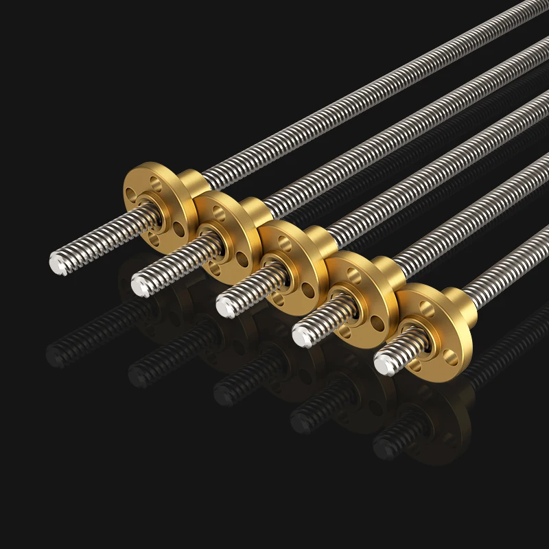 T8 Lead Screw With nut OD 8mm Lead 2mm Pitch 2mm 100mm 200mm 300mm 400mm 500mm Lead Screw With Brass Nut Reprap 3D Printer Parts