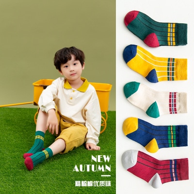 5Pairs Herfst En Winter Stijl Kinderen Sokken, Kniekousen, C Jongens En Meisjes Babysokjes