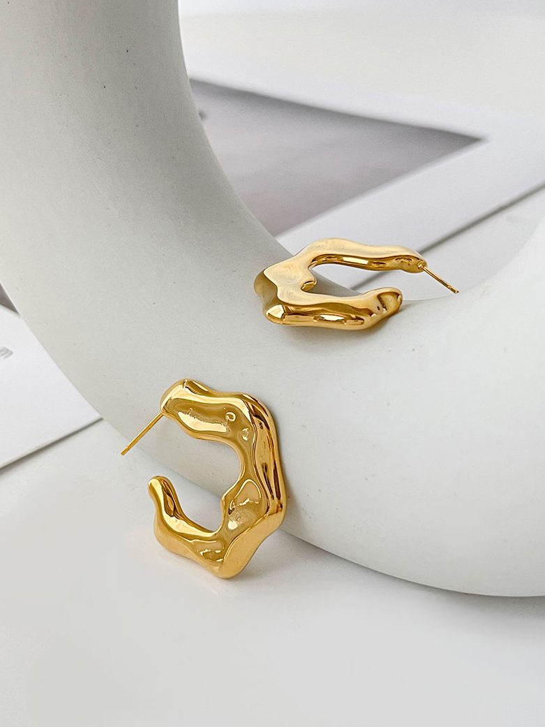 Peri'sbox Statement Gold Pvd Plated Chunky Big Irregular Hoop Earrings Women Stainless Steel Water Resistant Jewelry