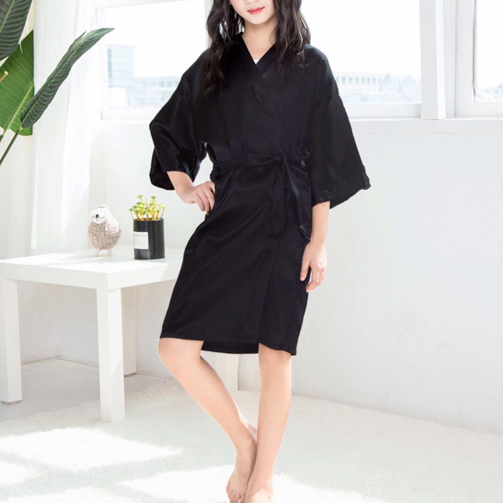 Children Silk Satin Robes Kid Girl Print Summer Kimono Robes Bathrobe Sleepwear Kimono Children's Bathrobes Wedding Party Robe