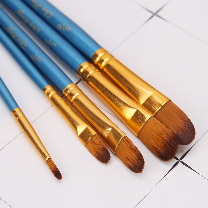 5 pçs 5 pçs artista pincel de pintura conjunto de cerdas de náilon cabelo aquarela acrílico pintura a óleo redonda inclinação caneta ponta de madeira lidar com desenho arte