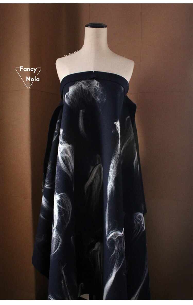 Stylish Felt Special Artistic Texture Woolen Cloth Olive Green Double-faced Woolen Dark Blue Winter Fabric CG037