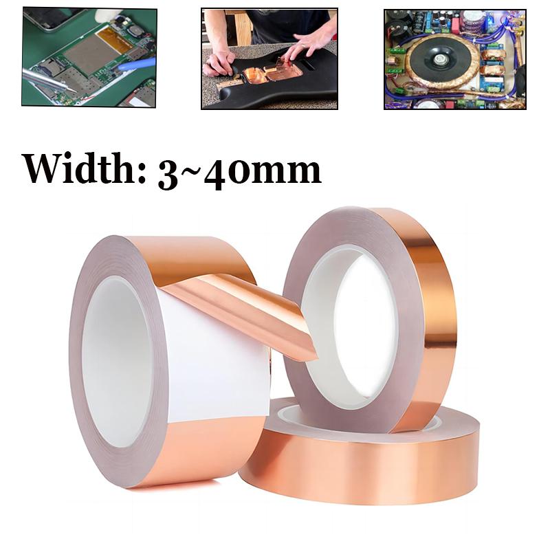 10M/20M einseitiges leitfähiges Kupferfolienband, selbstklebendes EMI-Abschirmungsband, hitzebeständig, 3 mm, 6 mm, 8 mm, 10 mm, 25 mm, 30 mm, 40 mm