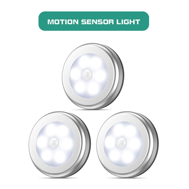 6 LED Motion Sensor Lights PIR Wireless Night Light Battery Hallway Cabinet Stair Lamp 3M Sticker Smart Home Control