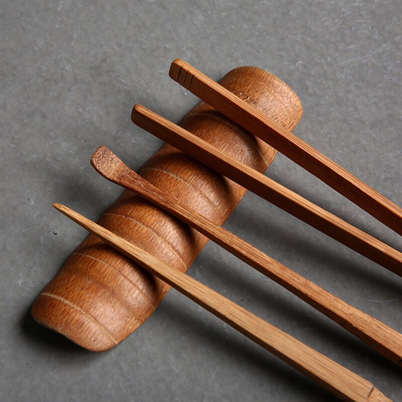 S /4 handgemaakte bamboe cha dao theeclip + naald + schepje + cha he