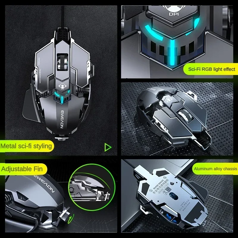 EWEADN Wired Mouse Mechanical Feel Ergonomic Full Key Macro Programming E-Sport Gaming Mouse PC Gamer Laptop Accessories