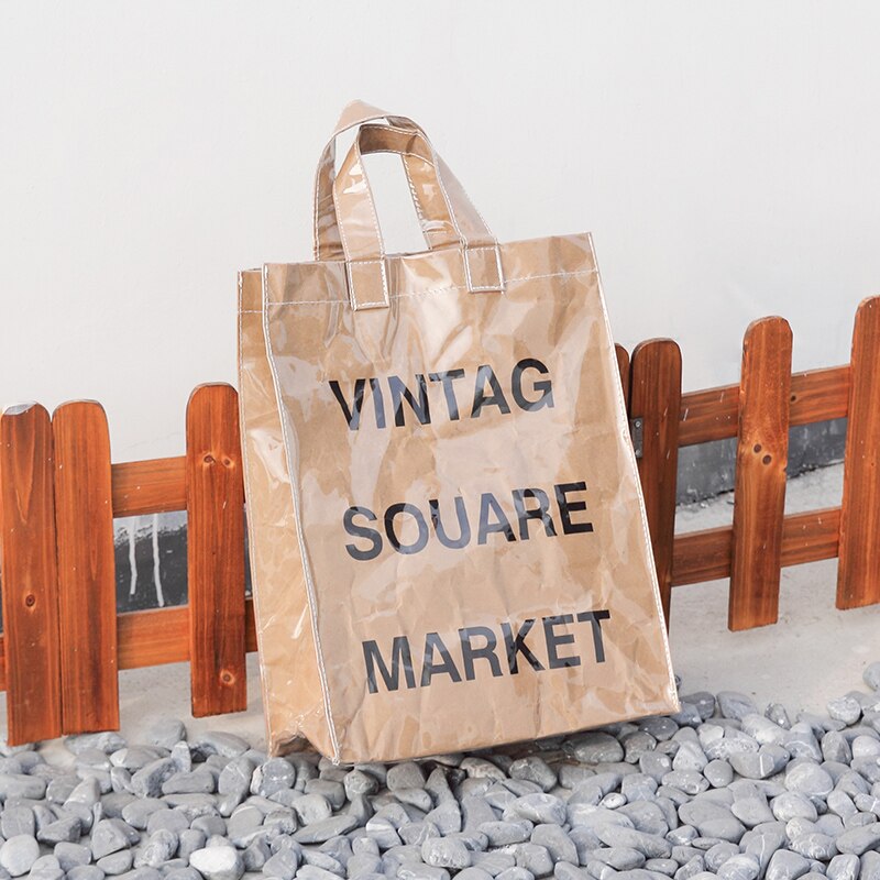 Geplooide Kraftpapier Tote Boodschappentassen Vintage Brief Grote Capaciteit Waterdichte Schoudertas Portemonnee En Handtassen