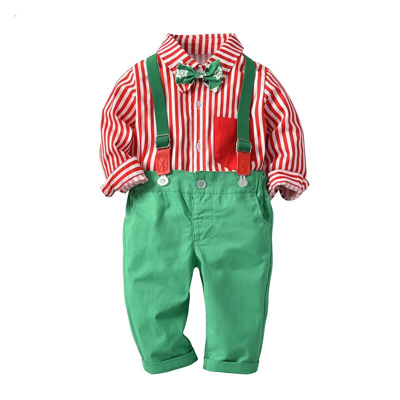 Wasailong Kids Baby Boys Christmas Clothing Set Long Sleeve Shirt+Suspender Pants 2Pcs/Set Outfits Suit for Toddler Boys 12M-4T