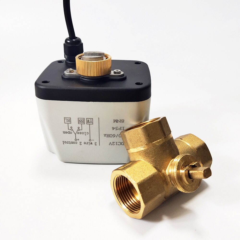 3 Way 3/4 Inch Electric Valve 24V, Motorized ball Valve DN20 brass valve with 3 wires control used for auto water control