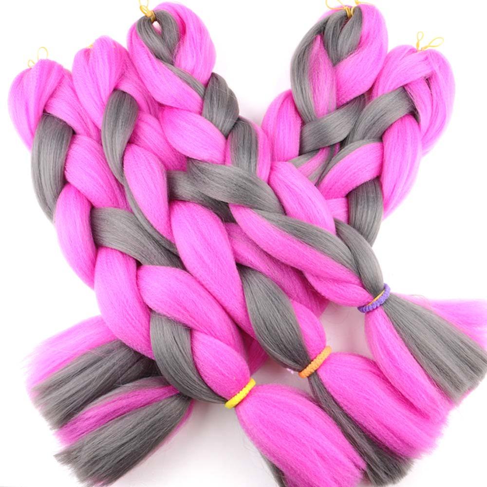 Försträckt ombre fläta hårförlängning mix färgad afro jumbo virkade flätor hår syntetiskt uttryck fläta hår rött rosa