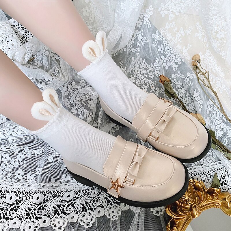 Japanse Magic Geborduurde Zachte Zus Konijn Oor, Mooie Haar Bollen Sok Kracht Meisje Sokken Vrouwelijke Studenten