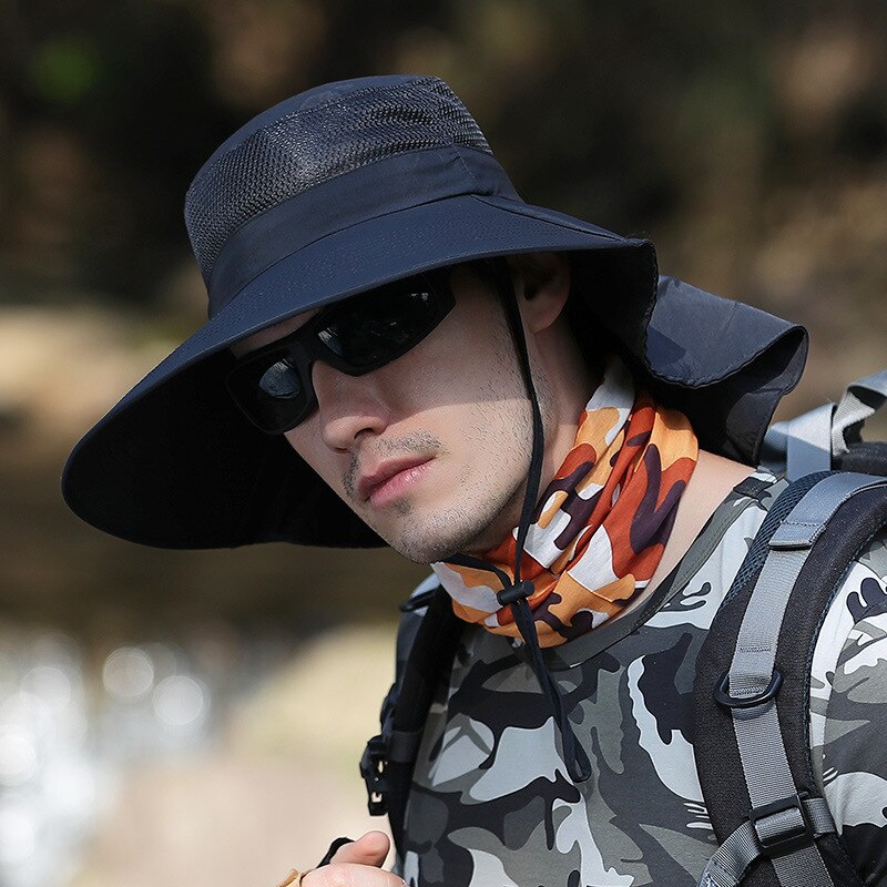 CAMOLAND Mens Summer Bucket Hat Women Boonie Hat With Neck Flap Outdoor Hiking Fishing Hats UV Protection Cap Mesh Breathable