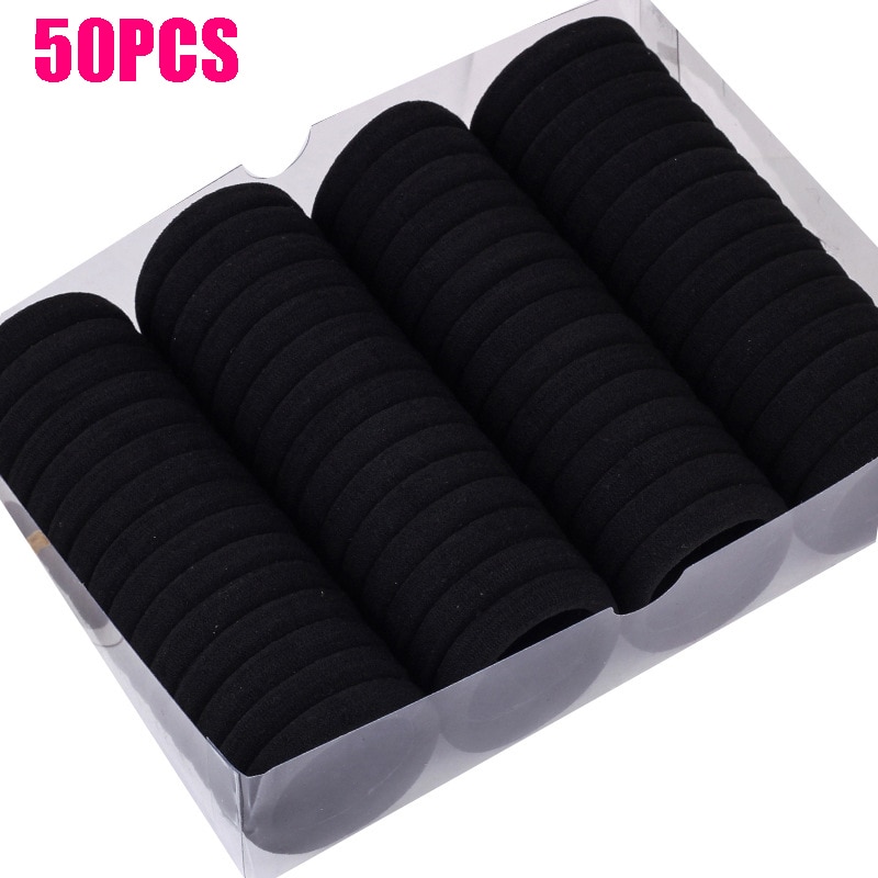 50 Stuks Zwarte Haarbanden Voor Vrouwen Meisjes Stap Size Haar Elastische Elastiekjes Basic Haar Banden Touw Paardenstaart Houder haarbanden Dikke