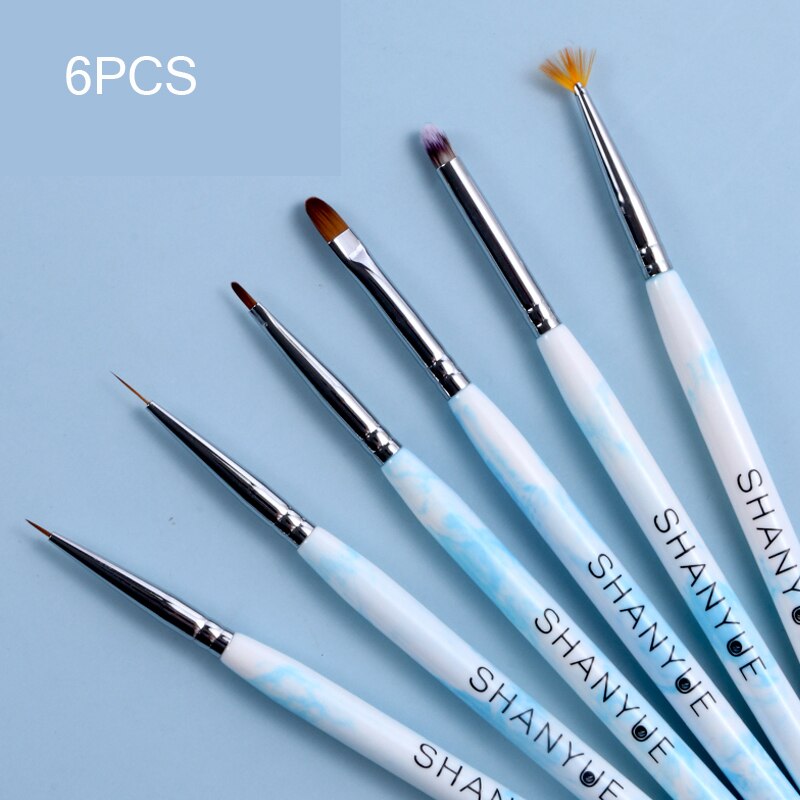 6pc 4 kleuren manicure kwast nagel pen set voor schilderen/liner/bloeiende... nageldecoraties kit gellakken gereedschap  vi45-121: Diepblauw