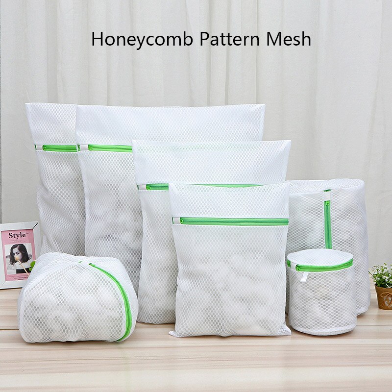 Green Zippered Laundry Washing Bags Fine Mesh And Honeycomb Pattern Freshly Net Bags for Washing Machine