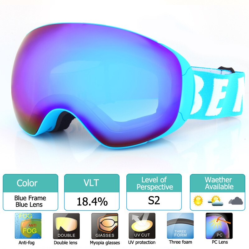 Novo óculos de esqui magnético com lente de mudança rápida uv400 proteção anti-nevoeiro snowboard óculos para homem e mulher óculos de esqui: Blue with Blue