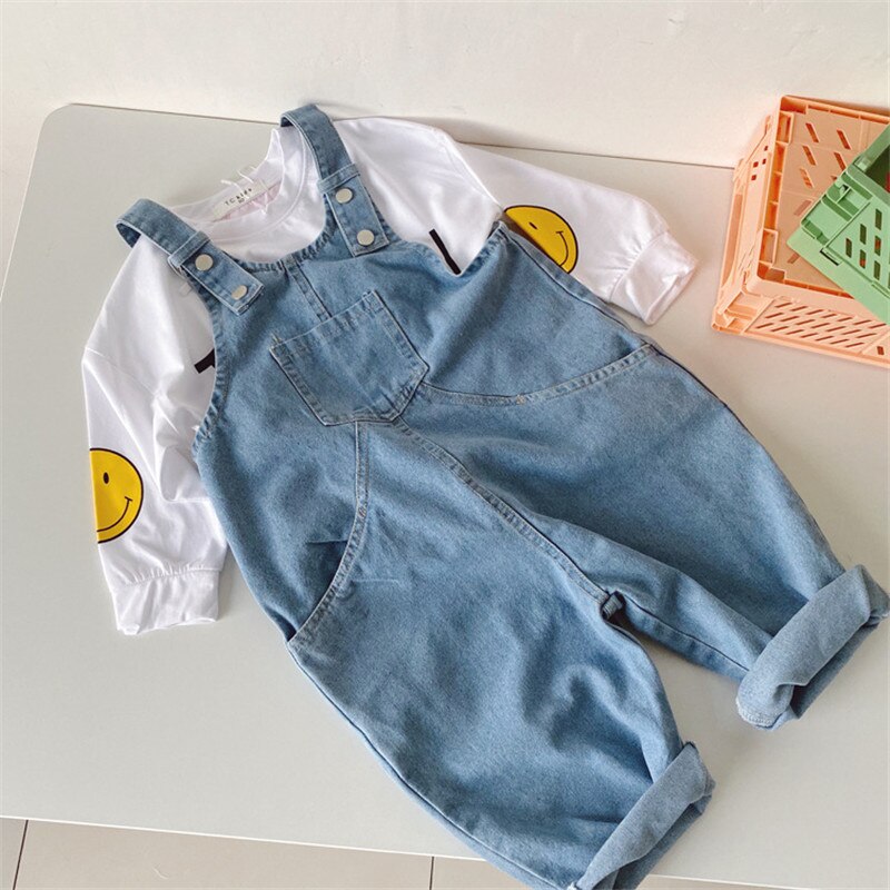 Salopette enfants printemps automne garçons filles ample grande poche denim salopette enfant en bas âge enfants combinaison tout-match