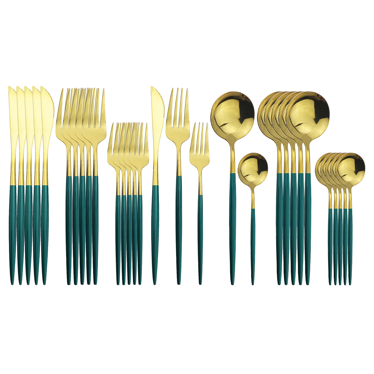 30Pcs Roze Goud Bestek Set 304 Rvs Servies Set Mes Dessert Vork Lepel Bestek Set Keuken Party Servies set: Green Gold