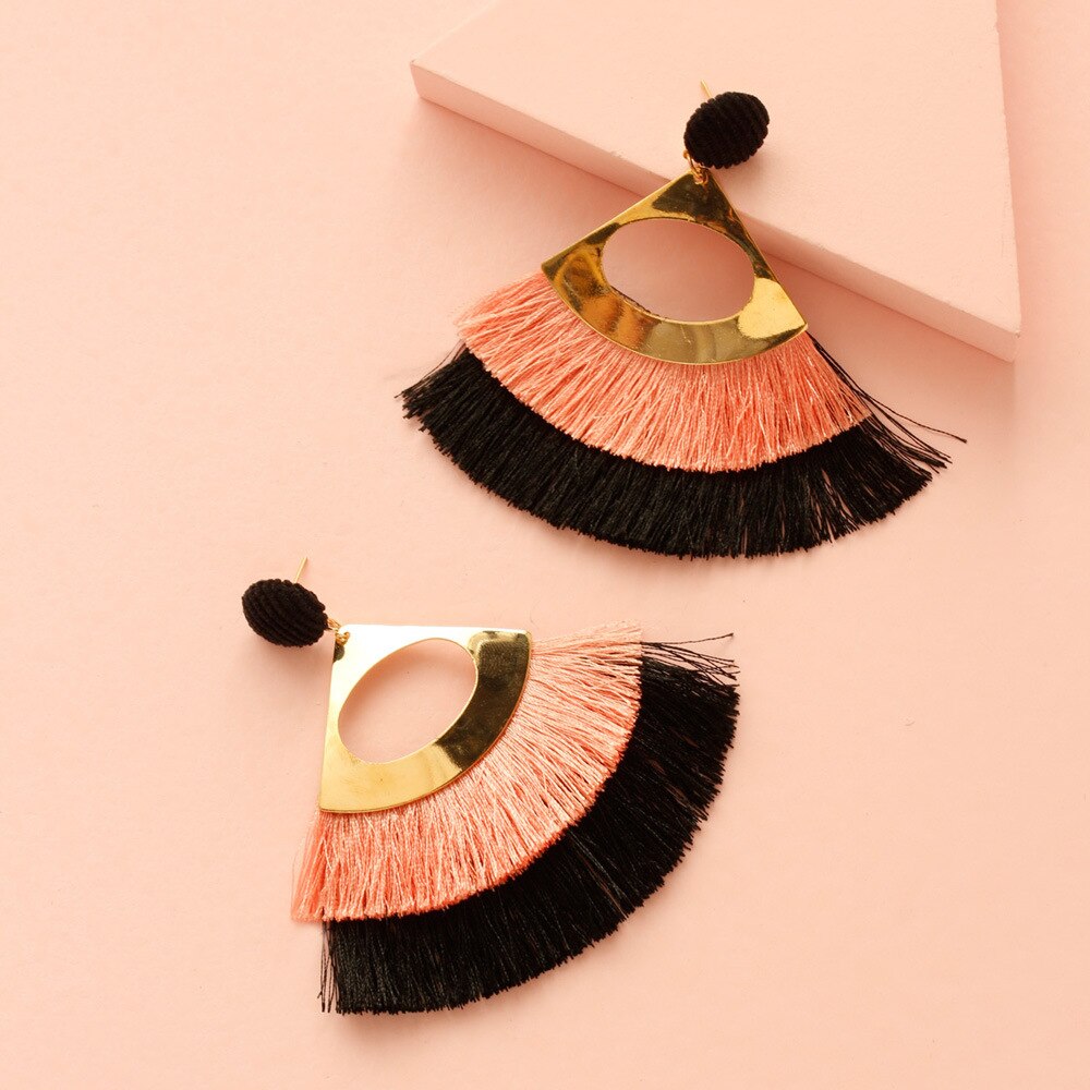 ZYZQ Böhmischen Lange Quaste Ohrringe für Frauen Jahrgang Runde überbacken Boho Metall Zwei-Farbe Ohrringe Schmuck