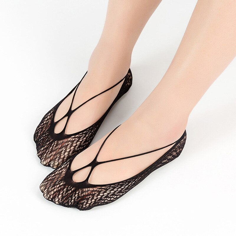 Holle dames grid onzichtbare boot sokken ultra-dunne kruis ultradunne tij kousen korte ondiepe mond sokken hak antislip