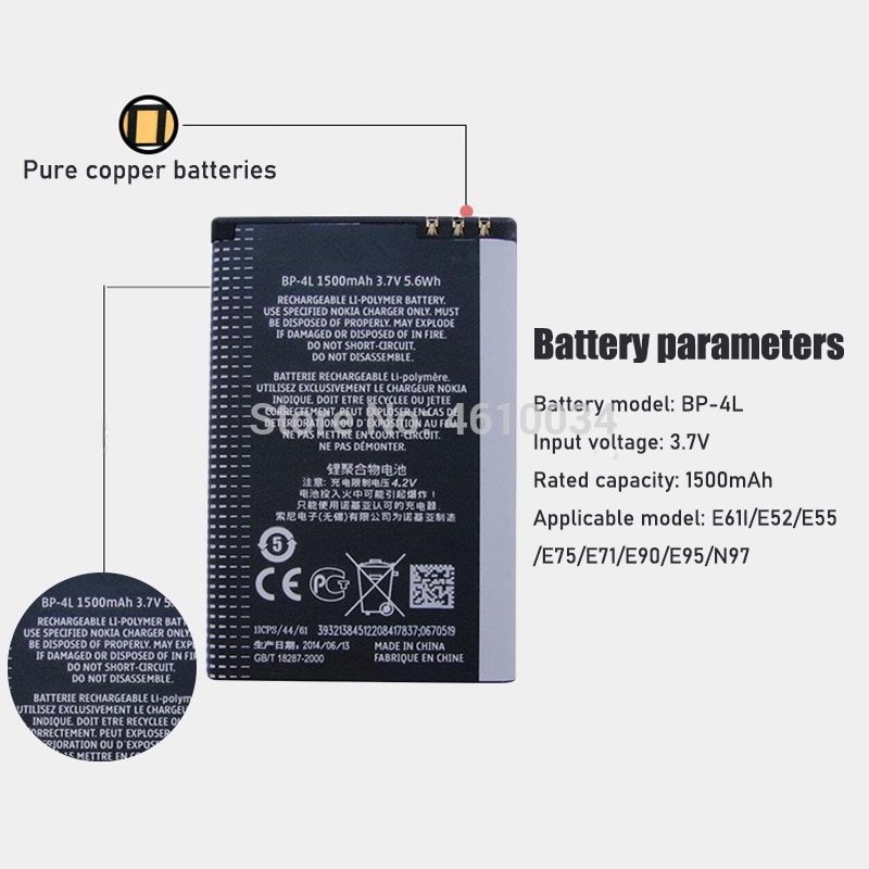 Batería BP-4L 1500mAh para Nokia E52 E55 E63 E71 E72 E73 N810 N97 E90 E95 6790, 6760 de 6650 BP-4L de la batería del teléfono
