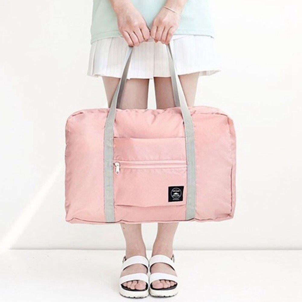 Clothes Storage Handheld Polyester Organizer Single Shoulder Foldable Space Saving Portable Side Pocket Dual Zipper Travel Bag