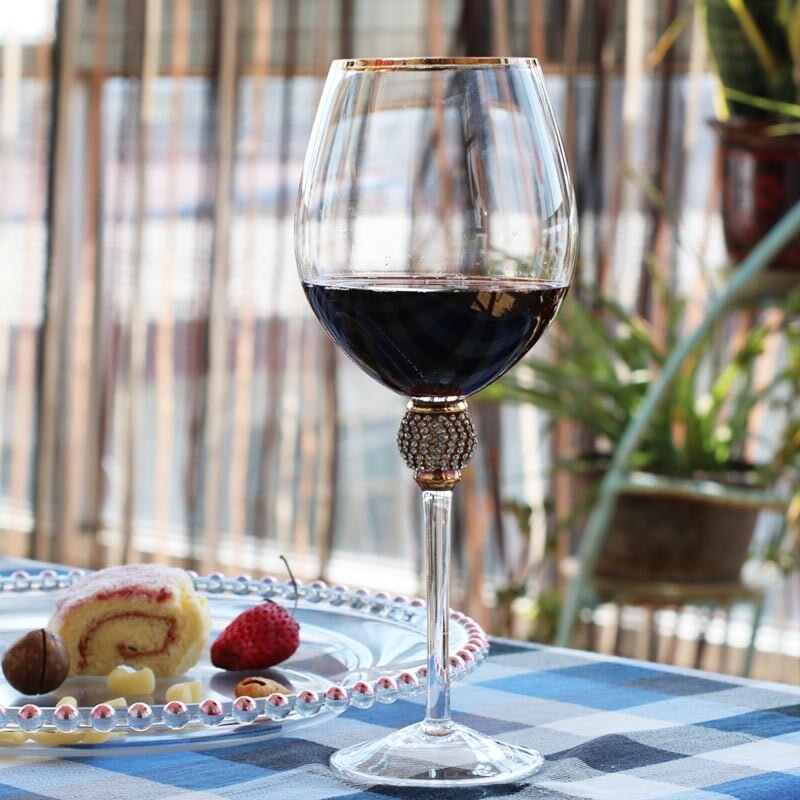 Transparent Gold Rimmed Glass Set with Diamonds Goblet Red Wine Cocktail Champagne Whiskey Grape Wine Drink Glass Cup