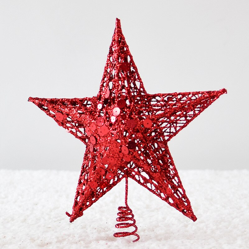 Décoration de sapin de noël en fer forgé, décoration scintillante, étoile à cinq branches: 20X25cm-Red