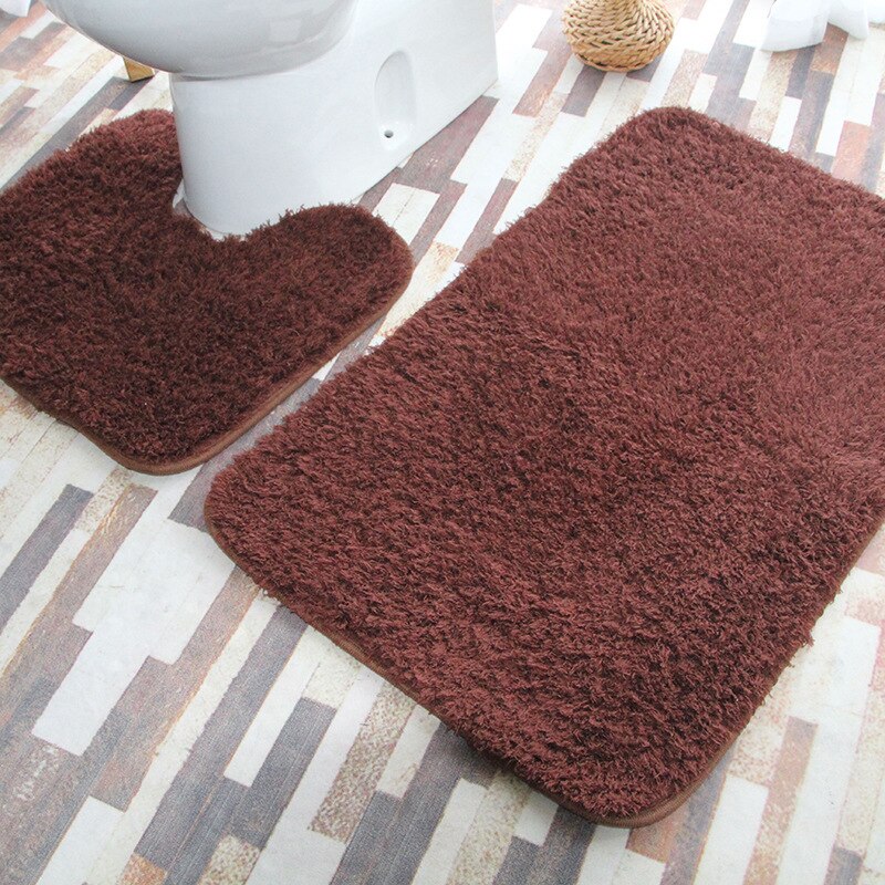 2pcs/Set Lamb Wool Mat Home Bathroom Water Absorption Non-Slip Toilet Floor Mat Plush Rugs Solid Color U-Shaped+Rectangle Carpet: Color 5