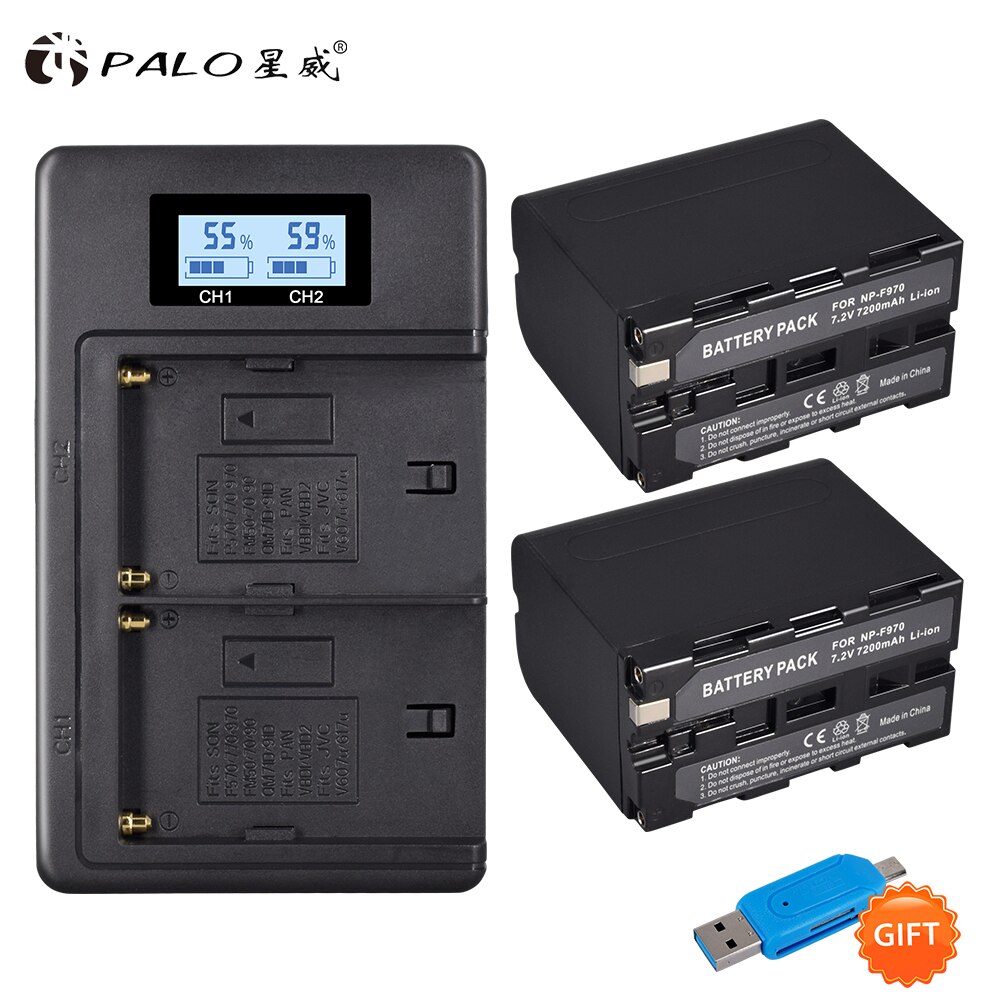 PALO NP-F970 NP-F960 Camera Battery - 7200mAh 7.2V Standard Battery - Dual USB Charger Included