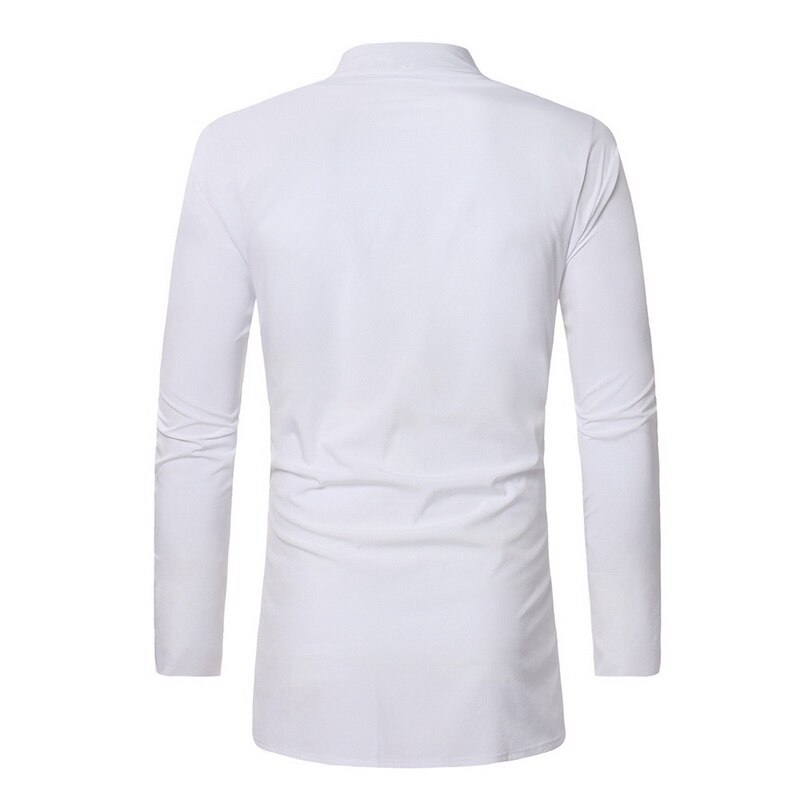 Vintage Mannen Etnische Print Top Tees Lange Mouw Stand Kraag Afrikaanse Print Dashiki Shirt Wit Heren Kleding