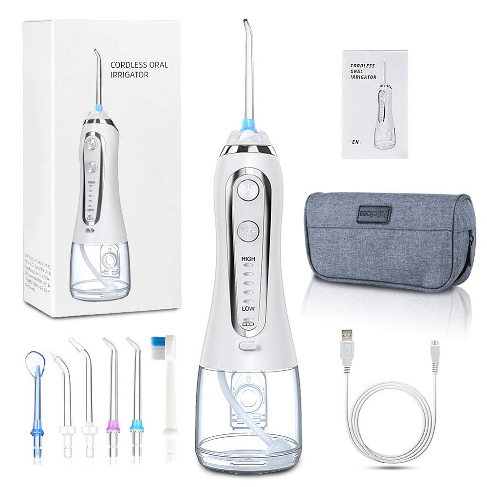 Munddusche mit 300ML Wasser Panzer Tragbare Zahn Wasser Jet IPX7 Irrigator für Reinigung Zähne USB Aufladbare Wasser Flosser: Weiß