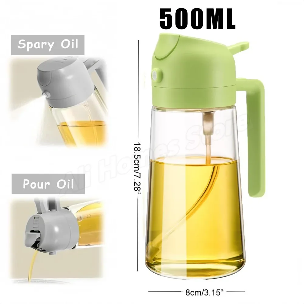500ml 2 in 1 spray oliesprøjte oliedispenser oliekrukke til grill køkken bagning luft stegepande ovn stegning picnic køkkenværktøj: Lysegrøn