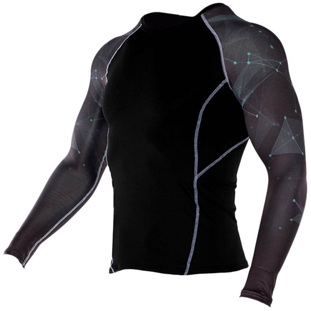 Youyedian mænds cykling baselag lange ærmer fitness t-shirt hurtigtørrende strømpebukser cykel sport print top bluse #y20