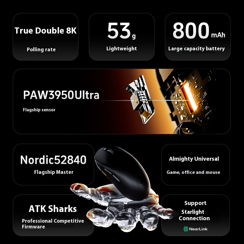 ATK Dragonfly A9 Pro Wireless Mouse 3Mode Star Flash PAW3950 Nordic52840 Lightweight Custom Laptop Gamer PC Gaming Mouse