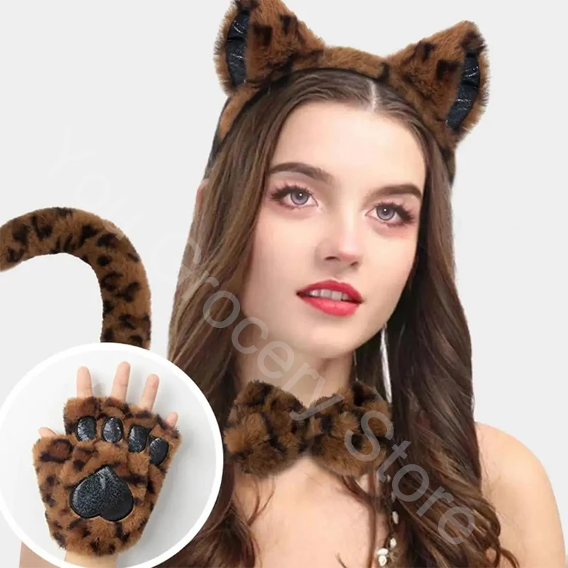Neue handgemachte Halloween Stirnband Sets Cosplay Zubehör Katze Klaue Handschuhe Ohr Stirnband Maskerade Party Foto Requisiten