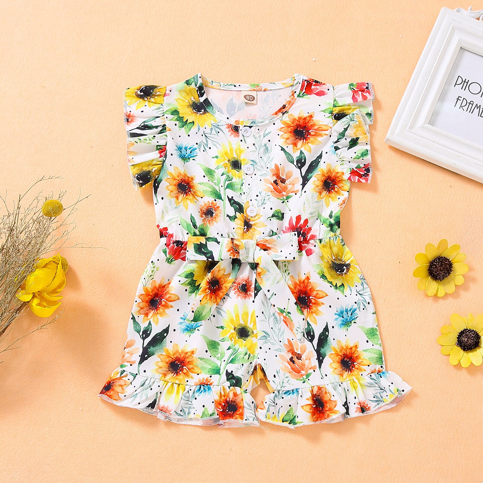 Baby Kleding Peuter Baby Meisjes Mouwloze Bloemen Gedrukt Strik Ruches Romper Jumpsuit Meisje Jongen Bodysuit Bebes Body Pak